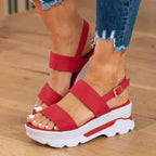 Orthopedic Sport Platform Sandals - Elastic Strap & Contrast Sole