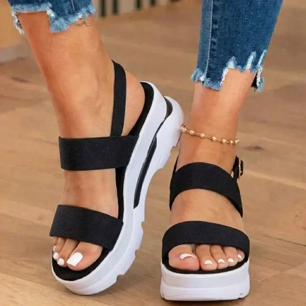 Orthopedic Sport Platform Sandals - Elastic Strap & Contrast Sole