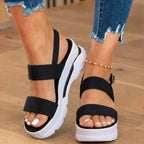 Orthopedic Sport Platform Sandals - Elastic Strap & Contrast Sole