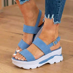 Orthopedic Sport Platform Sandals - Elastic Strap & Contrast Sole