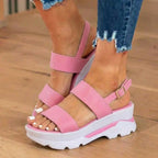 Orthopedic Sport Platform Sandals - Elastic Strap & Contrast Sole