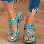 Orthopedic Embellished Wedge Sandals - Rhinestone Floral & Elastic Slingback