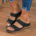 Orthopedic Leather Braided Slide Sandals - Triple Strap Woven Detail