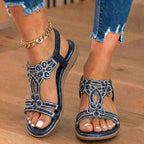 Orthopedic Embellished Wedge Sandals - Rhinestone Floral & Elastic Slingback