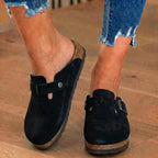 Orthopedic Suede Cork Footbed Clogs - Single Buckle Detail