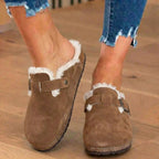 Orthopedic Suede Sherpa-Lined Clogs - Buckle Strap Closure