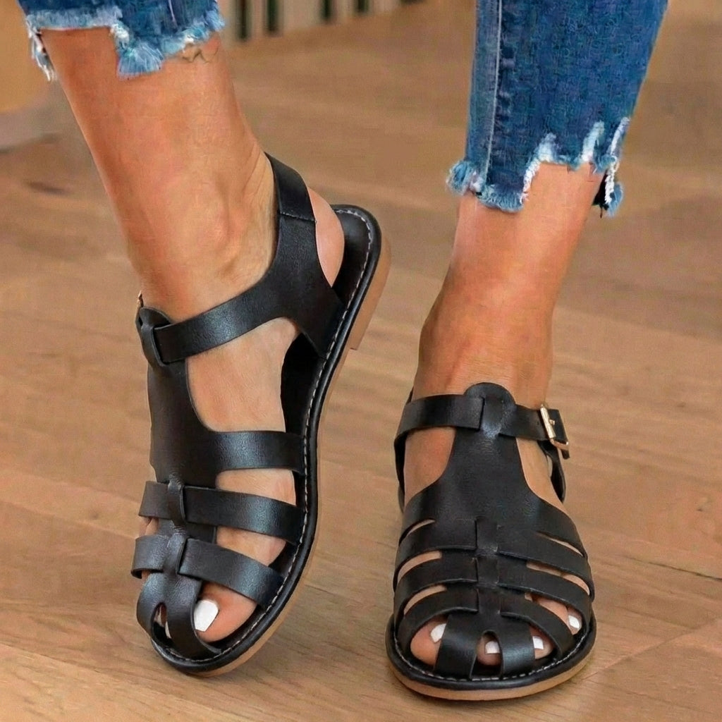 Orthopedic Leather Fisherman Sandals - Multi-Strap Buckle Closure