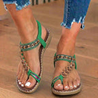 Orthopedic Leather Beaded Toe-Ring Sandals - Floral Embellishment & Hand-Stitched Detail