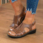 Orthopedic Leather Wave Cutout Sandals - Curved Contour Design