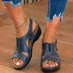 Orthopedic Leather Wave Cutout Sandals - Curved Contour Design