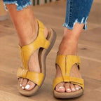 Orthopedic Leather Ankle-Strap Sandals - Contoured T-Bar Cork Footbed