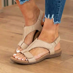 Orthopedic Leather Ankle-Strap Sandals - Contoured T-Bar Cork Footbed