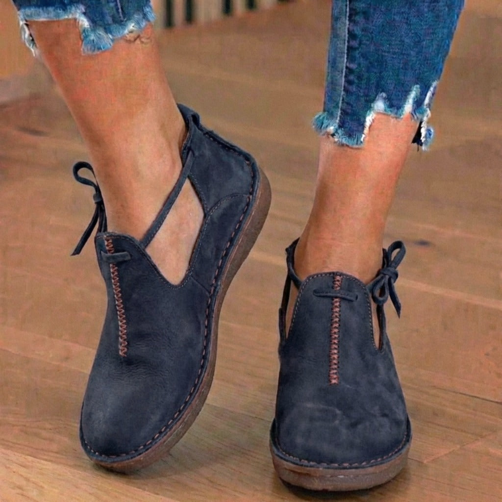 Orthopedic Leather Lace-Up Ankle Boots - Arch Support Flats