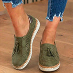 Orthopedic Leather Slip-On Sneakers - Tassel & Perforated Detail