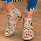 Orthopedic Glitter Gladiator Wedge Sandals - Multi-Strap Geometric Cutout