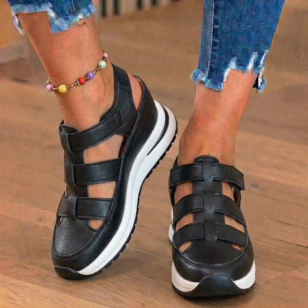 Orthopedic Leather Platform Sneaker Sandals - Cage Cutout Design