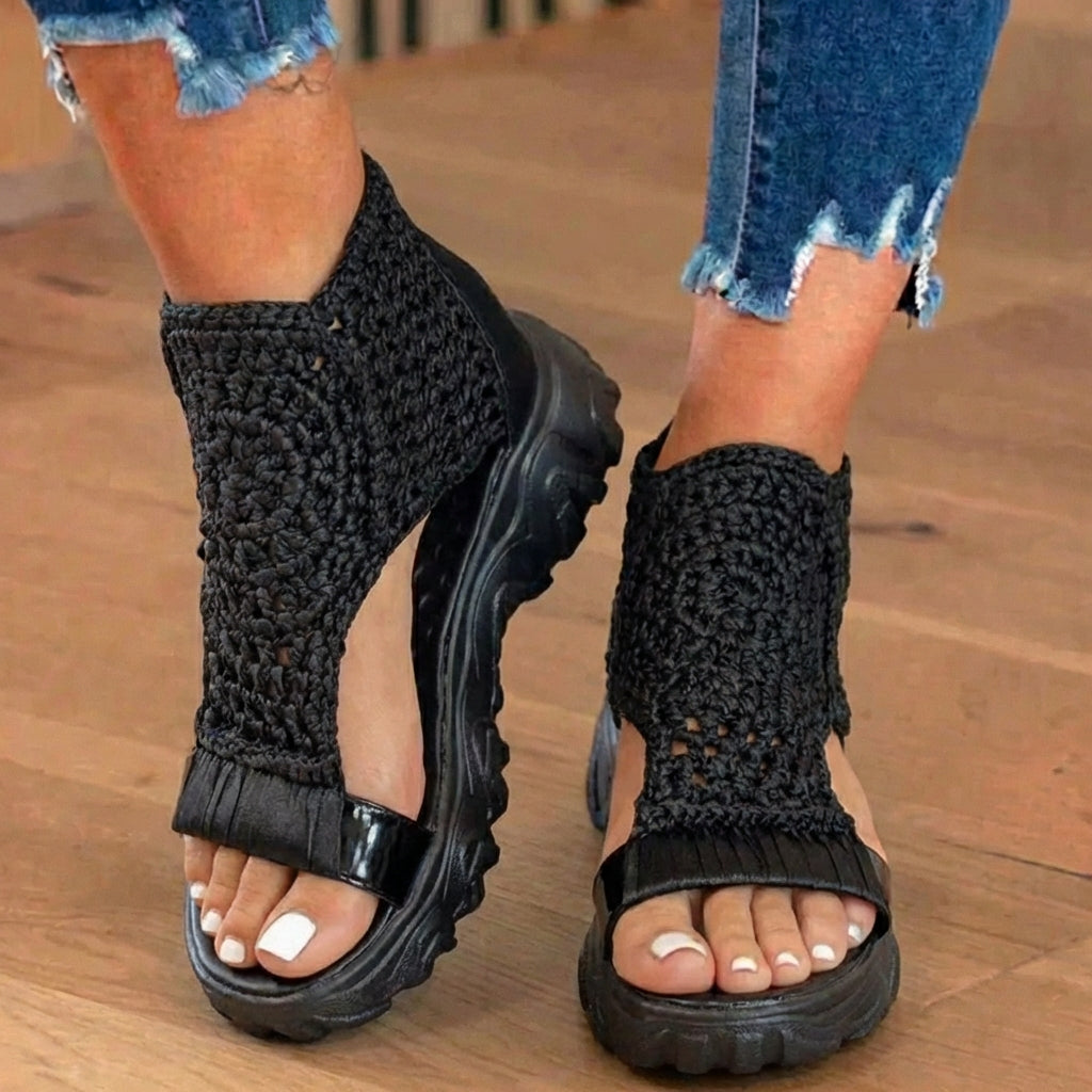 Orthopedic Platform Sport Sandals - Metallic Ankle Wrap & Chunky Sole