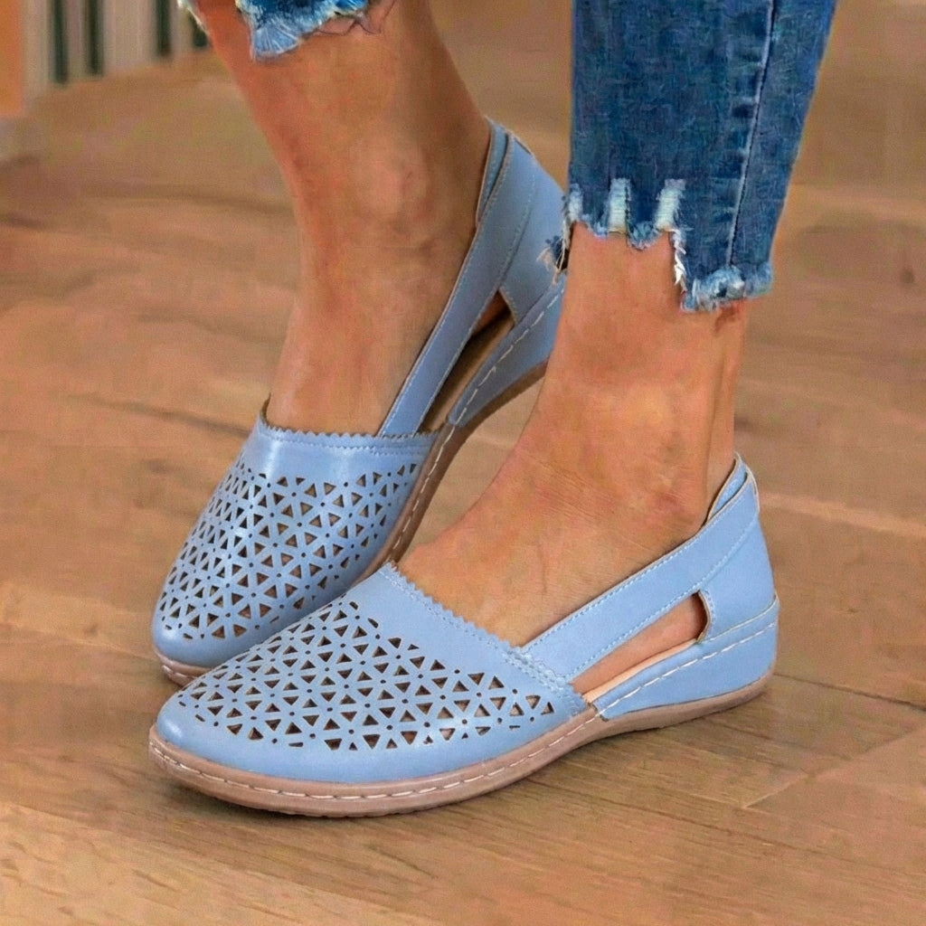 Orthopedic Leather Slip-On Loafers - Geometric Laser-Cut Pattern