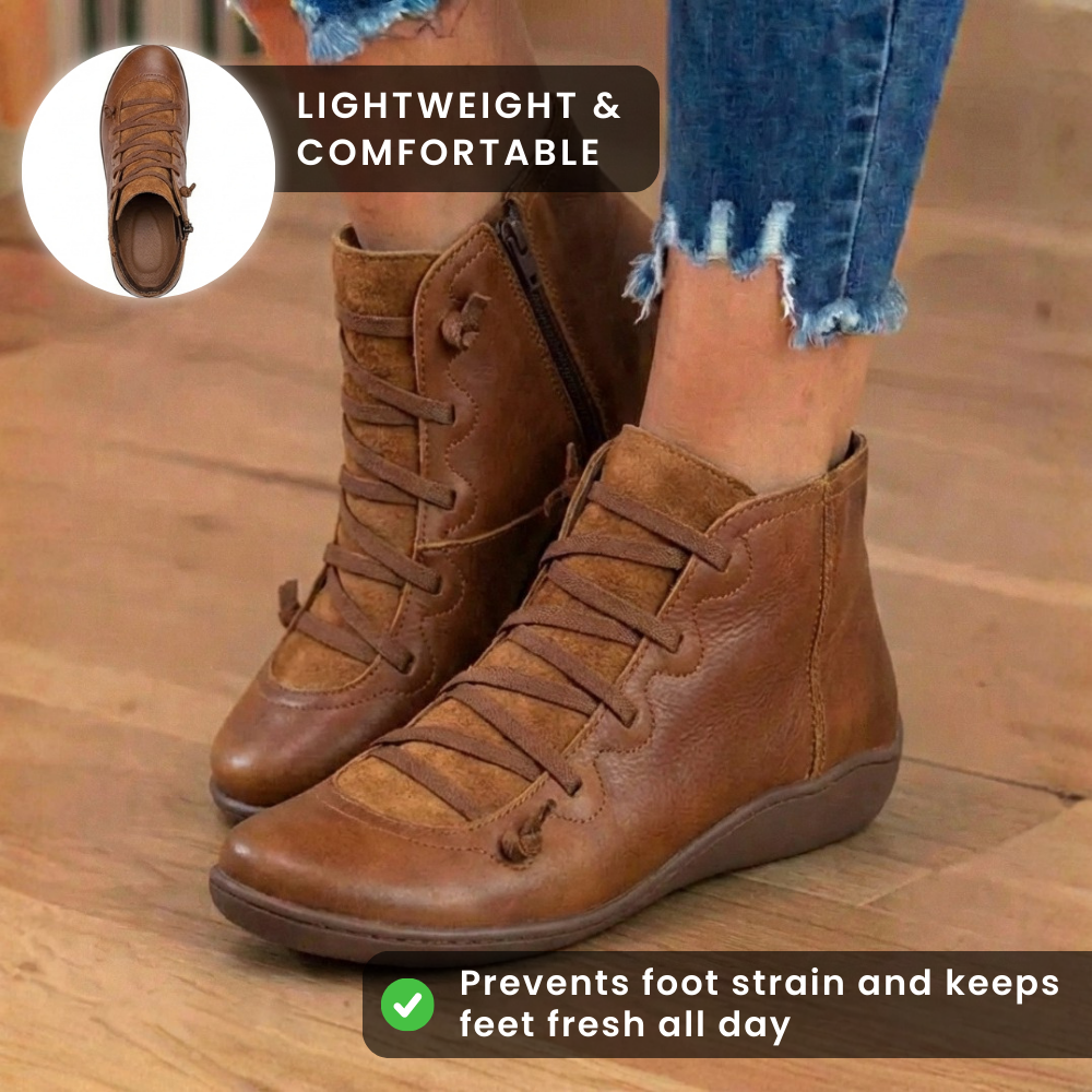 Orthopedic Leather Lace-Up Ankle Boots - Combat Style Side Zip