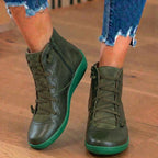 Orthopedic Leather Lace-Up Ankle Boots - Combat Style Side Zip