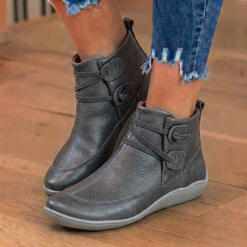 Orthopedic Leather Lace-Up Ankle Boots - Combat Style Side Zip