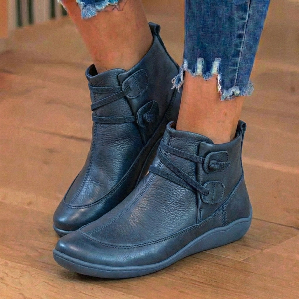 Orthopedic Leather Lace-Up Ankle Boots - Combat Style Side Zip