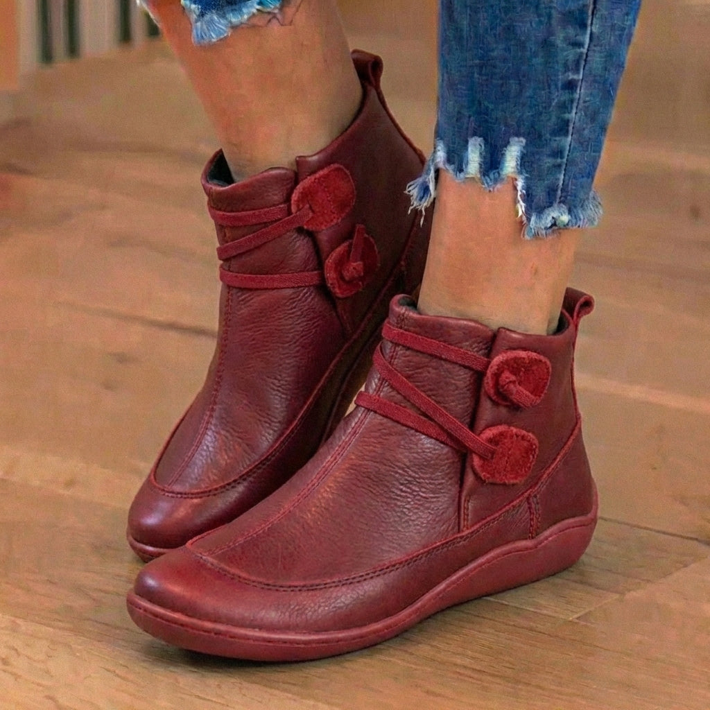 Orthopedic Leather Lace-Up Ankle Boots - Combat Style Side Zip