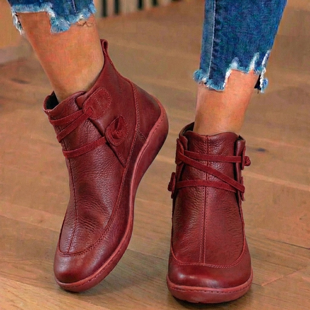 Orthopedic Leather Lace-Up Ankle Boots - Combat Style Side Zip
