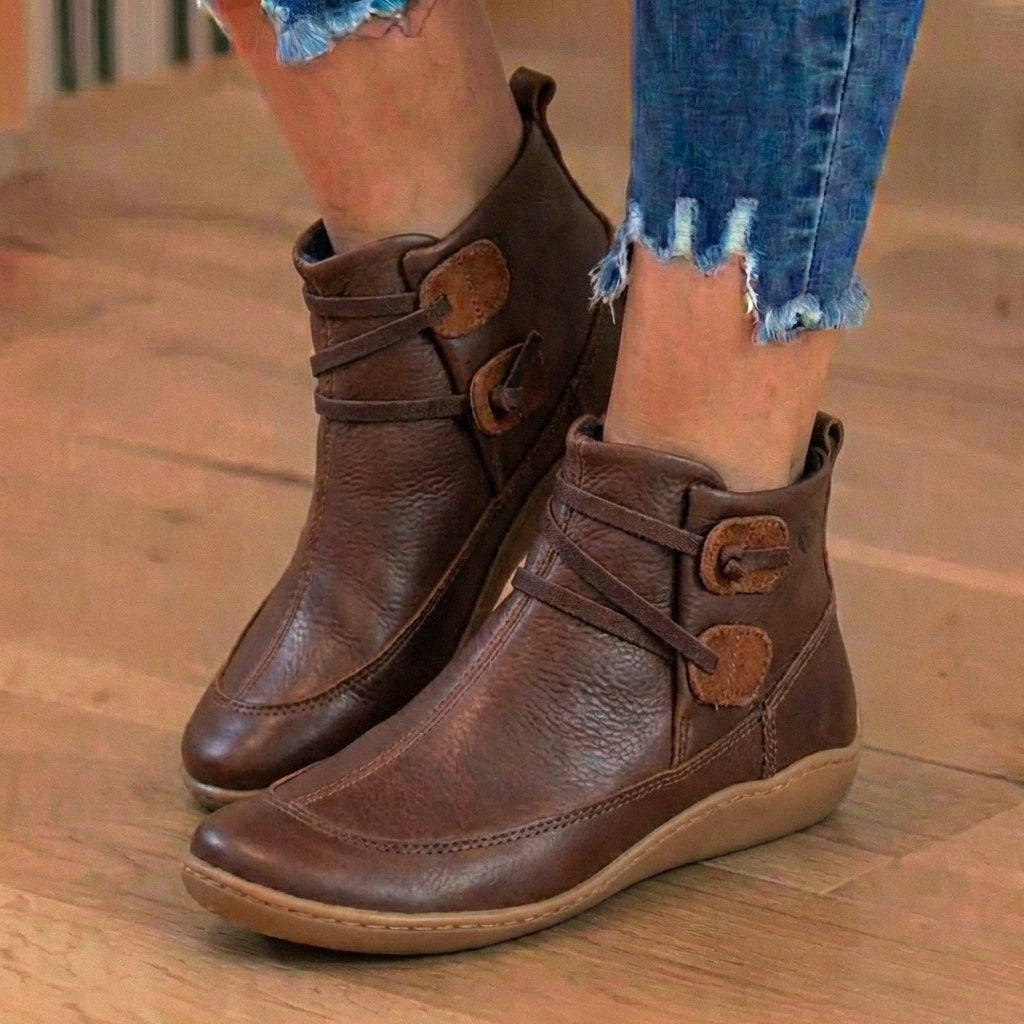 Orthopedic Leather Lace-Up Ankle Boots - Combat Style Side Zip