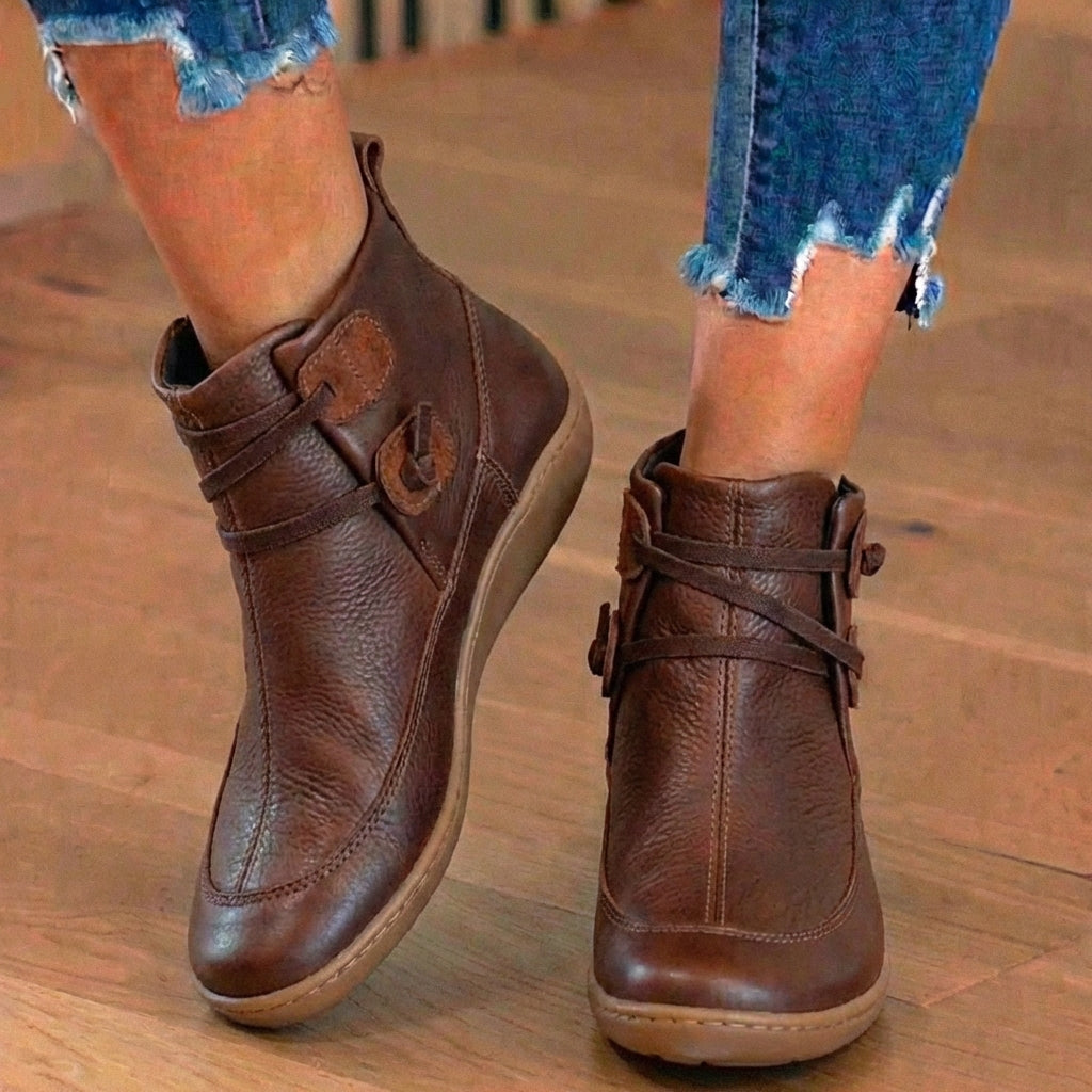 Orthopedic Leather Lace-Up Ankle Boots - Combat Style Side Zip