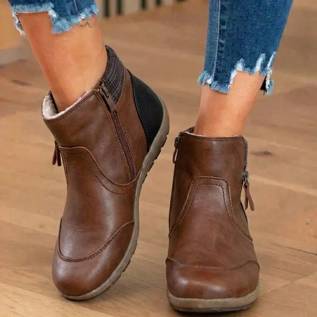 Orthopedic Leather Ankle Boots - Dual Side Zip Comfort Sole