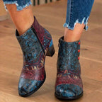 Orthopedic Bohemian Patchwork Ankle Boots - Embossed Leather