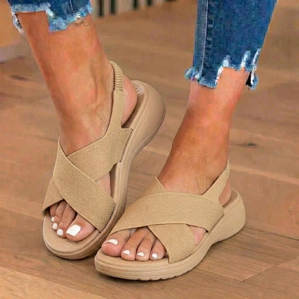 2405 solid color cross sandals-khaki