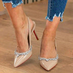 V-mouth rear empty chain nude color red bottom (6cm)