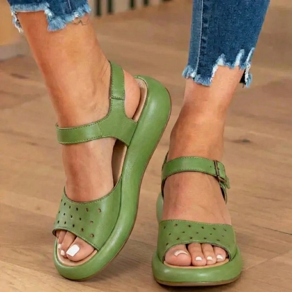 Orthopedic Leather Perforated Sandals – Adjustable Ankle Strap