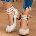 Orthopedic Leather Ankle Boots - Block Heel Double Buckle Strap